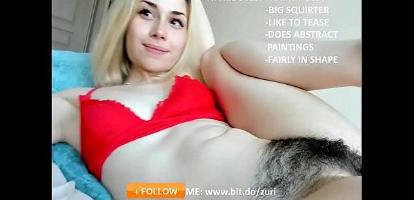  Sexy hairy pussy cutie natural solo masturbation happy girl